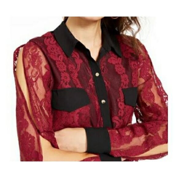 NWT Thalia & Sodi women’s mixed media lease button up blouse, size small - Picture 2 of 6